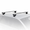Thule WingBar Evo 127 dakdragerset voor open dakrail Thule WingBar Evo 127 aluminium dakdragerset gemonteerd op auto met open dakrail