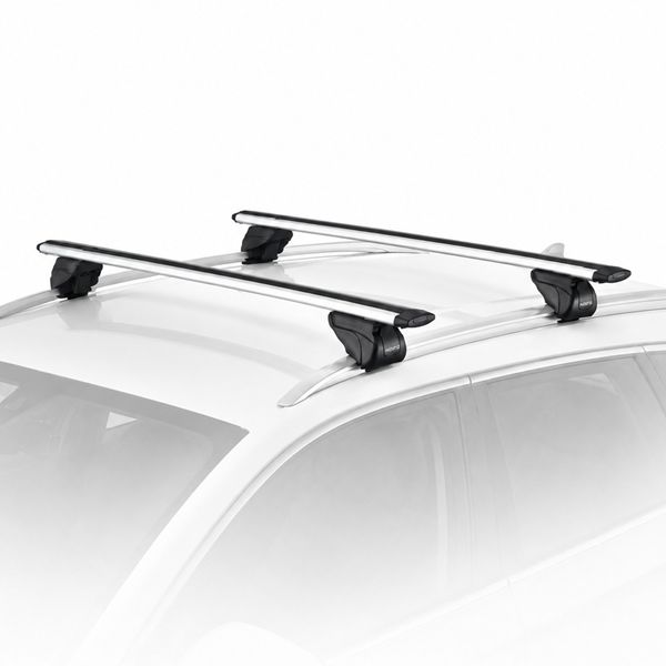 Hapro Cronos Aero 3 dakdragers gemonteerd op auto Hapro Cronos Aero 3 aluminium dakdragers gemonteerd op auto met open dakrail