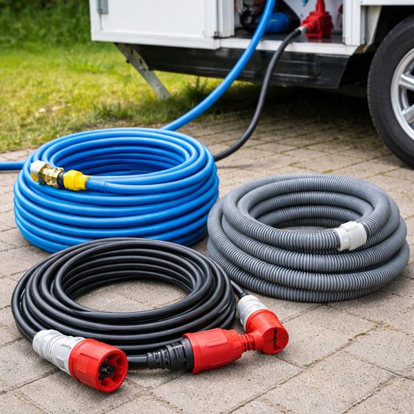 Extra water- en afvoerslang met stroomkabel voor mobiele badkamer aansluiting