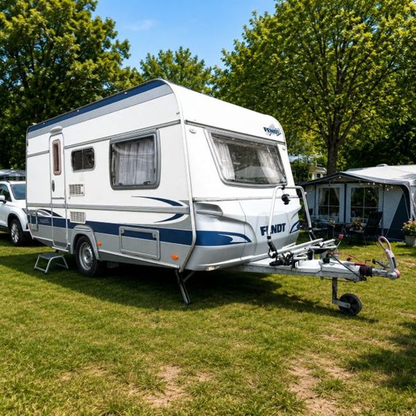 Fendt Saphir caravan op camping Fendt Saphir caravan op een zonnige campingplaats
