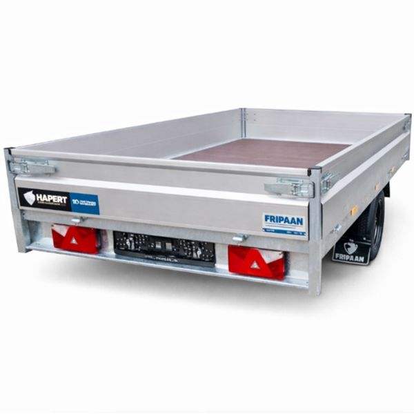 Plateauwagen Hapert Azure H-1 – schuin achteraanzicht Schuin achteraanzicht van Hapert Azure H-1 plateauwagen 1350kg enkelasser 260x150 cm