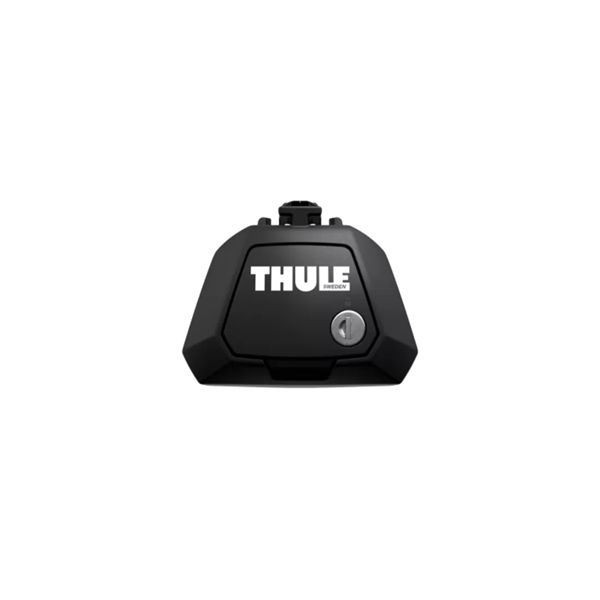 Thule Evo Raised Rail 7104 voetenset met slot Detail van de Thule Evo Raised Rail 7104 voetenset met geïntegreerd slot voor open dakrail