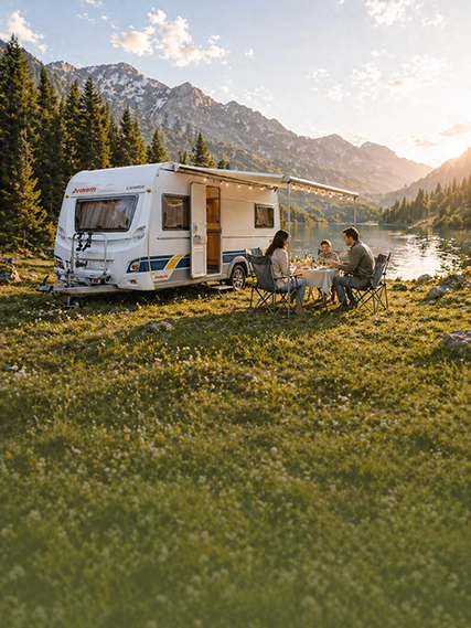 Moderne caravan voor kampeervakantie